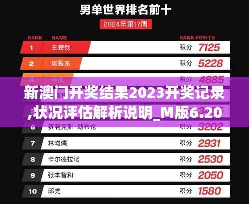 新澳门开奖结果2023开奖记录,状况评估解析说明_M版6.208-2